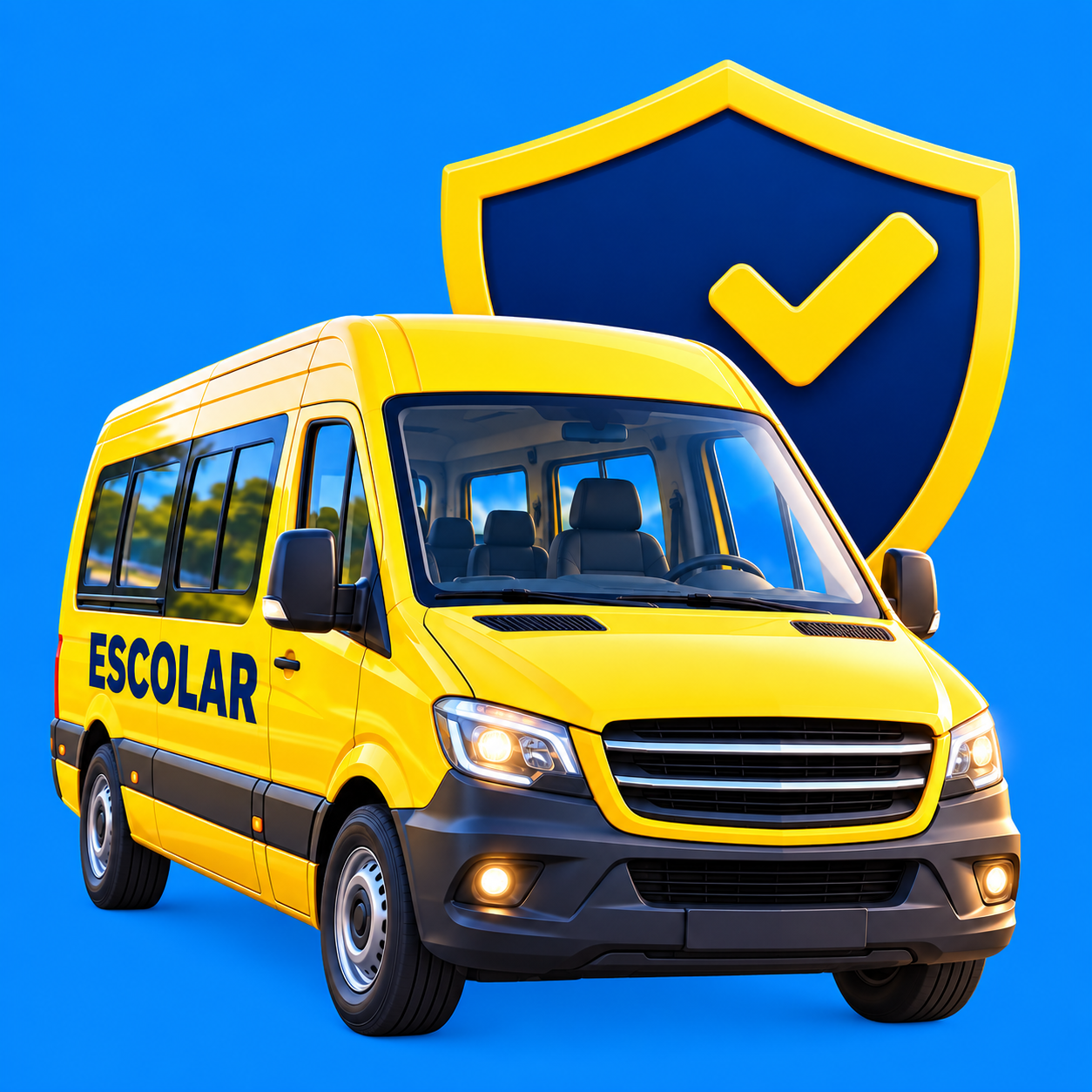 Van escolar amarela protegida por um escudo